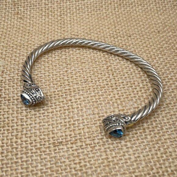 Bali Designs Blue Topaz Cuff Bracelet Trillion Cut Sterling Silver 18K Gold 6.75 - Picture 12 of 15